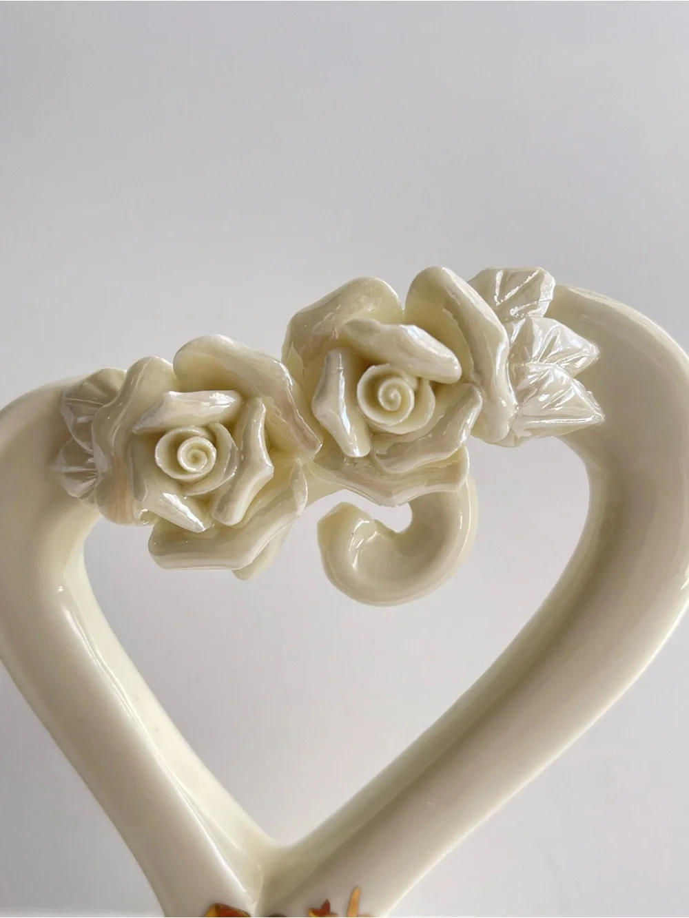 50th Anniversary Cream Ceramic Heart Figurine with Roses